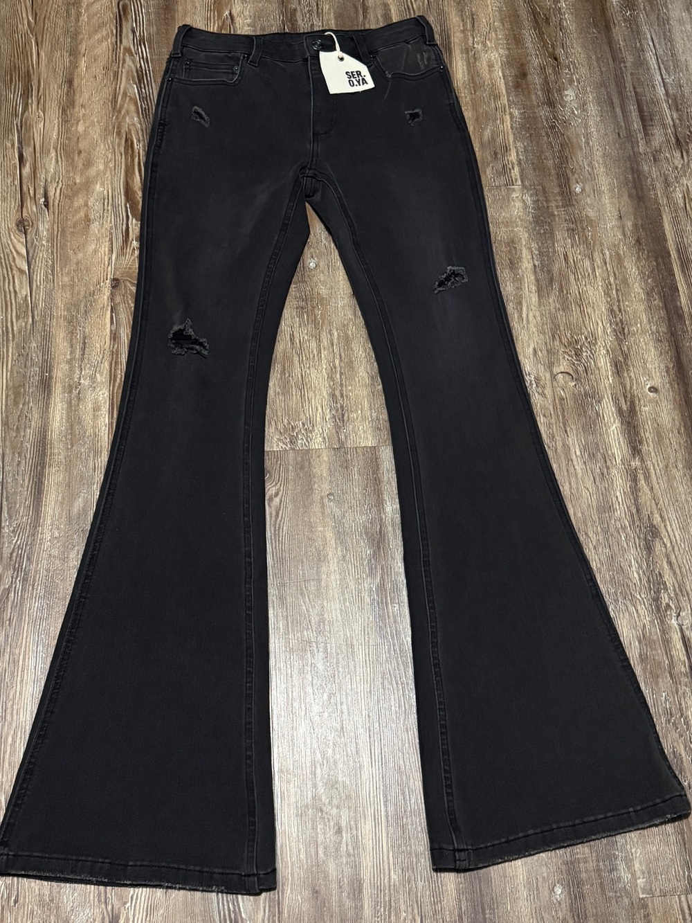 Ser.O.Ya Demi Mid Rise Flare Jeans Women's 26 in Midnight Terry Wash NWT